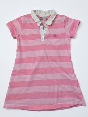 ​Next Girls Pink Striped Polo Dress Size 4 Retro Y2K Preppy Short Sleeve Mini